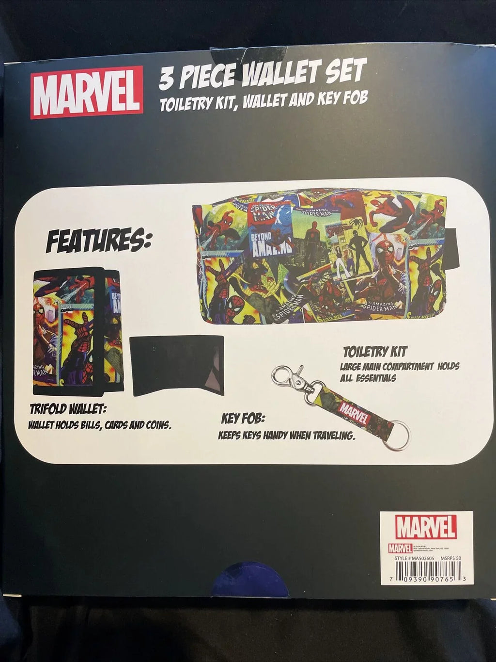 Fob Accessory Set Key Comic Wallet, Piece Kit Spiderman Includes Toiletry & 3