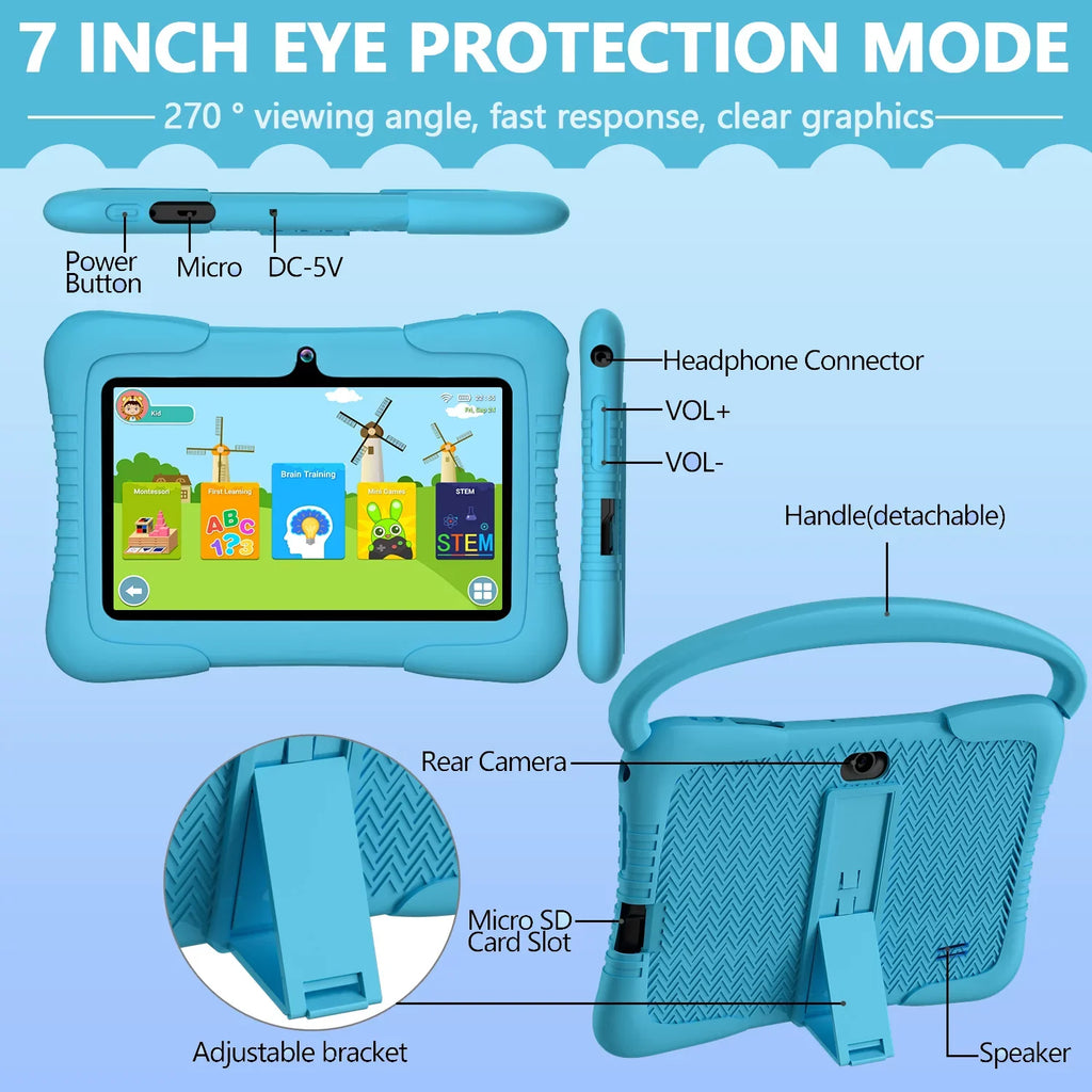 Netflix Learning trendy Hulu,Blue Android Tablet,Toddler Bluetooth,Wifi,Parental Control,Dual Tablet Tablet,32GB Tablet,7 Play,Youtube inch Kids with Camera,Google 11 Antemper ROM Storage,Kids
