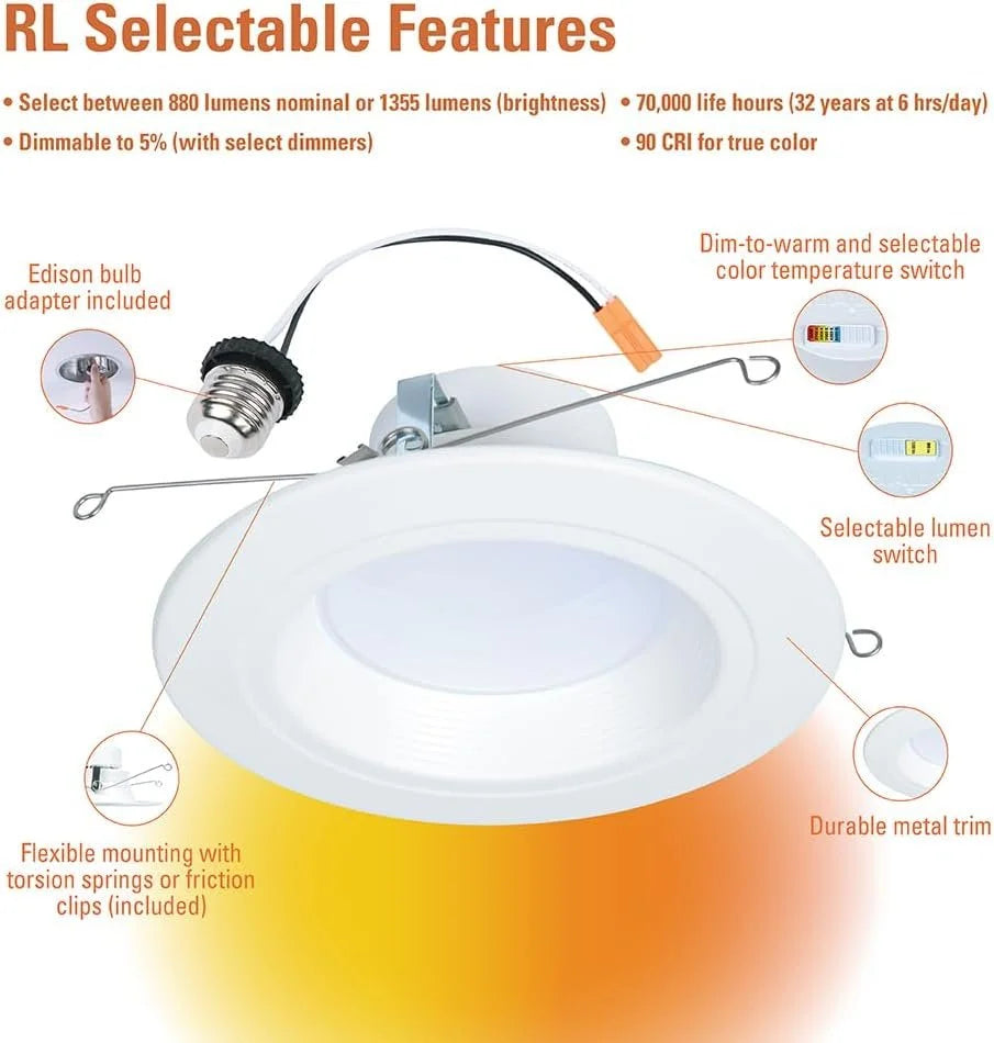 RL 900/1200 and Ceiling Retrofit Shower Trim, Warm, Lumens, LED inch Selectable Lumens to White Recessed Selectable Downlight, Retrofit Dim 5/6 Series Baffle Light & Matte CCT HALO