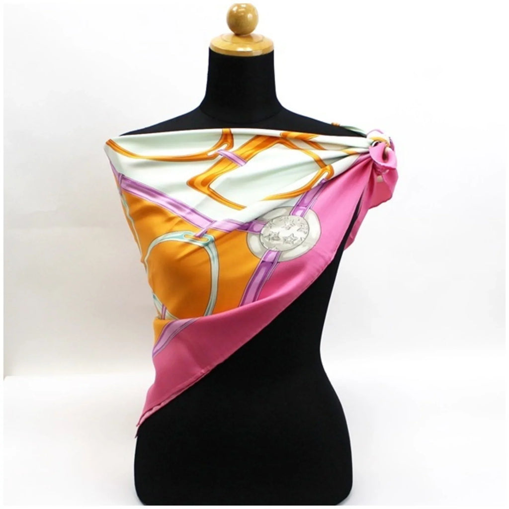 x Pre-Owned (Like Celine New) multicolor CELINE ladies pink scarf horsebit harness muffler pattern