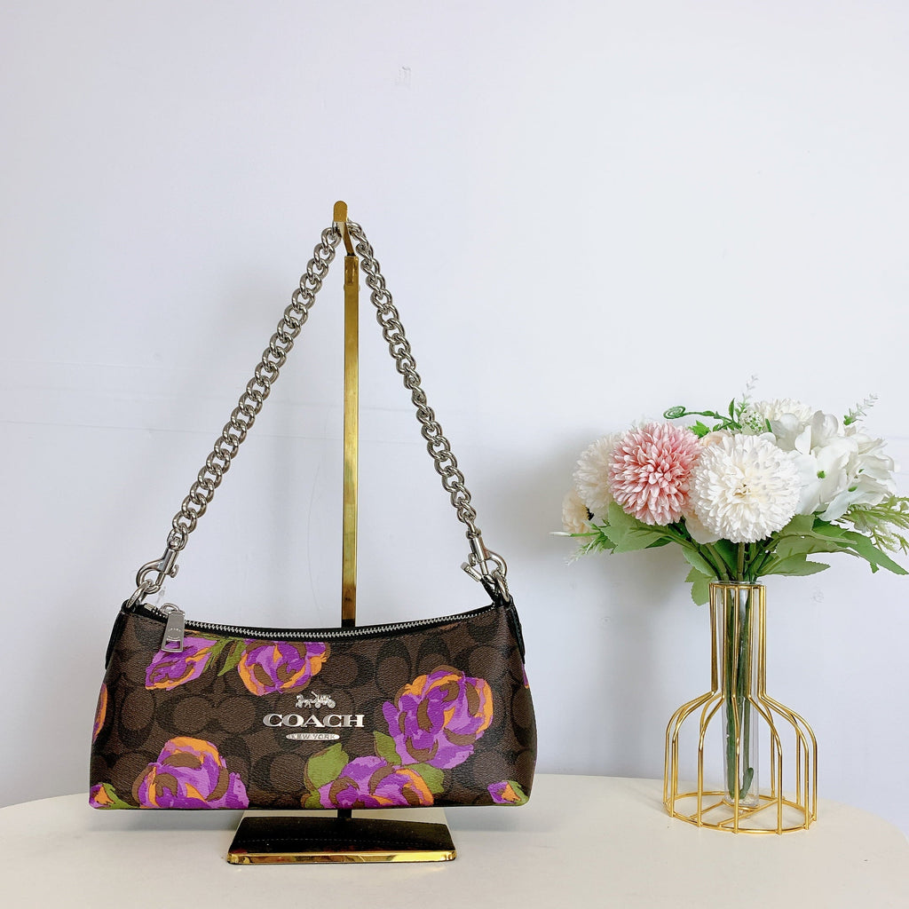 Brown Rose Print Shoulder Canvas Coach special edition IN With Bag CL406 In Signature Charlotte Iris Multi