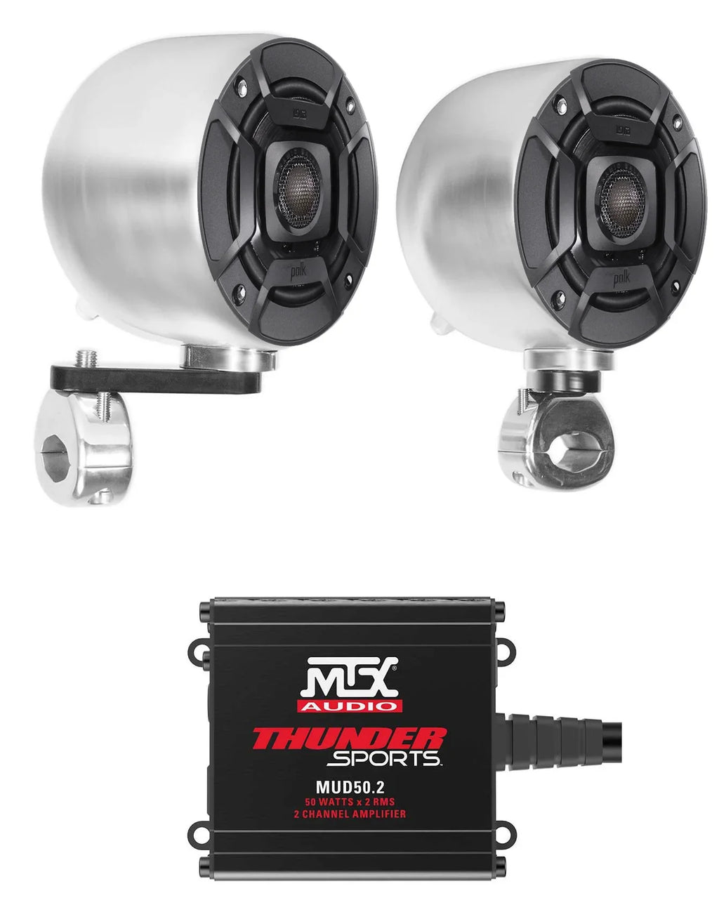 ATV/UTVCART (2) Tower Audio trendy Speakers+MTX Amp 4" For 2-Channel Chrome Polk