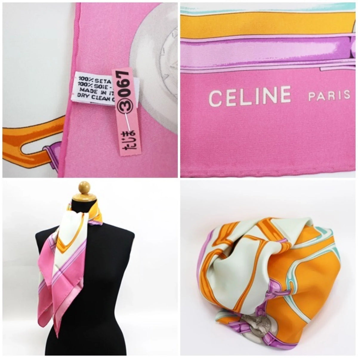 x Pre-Owned (Like Celine New) multicolor CELINE ladies pink scarf horsebit harness muffler pattern