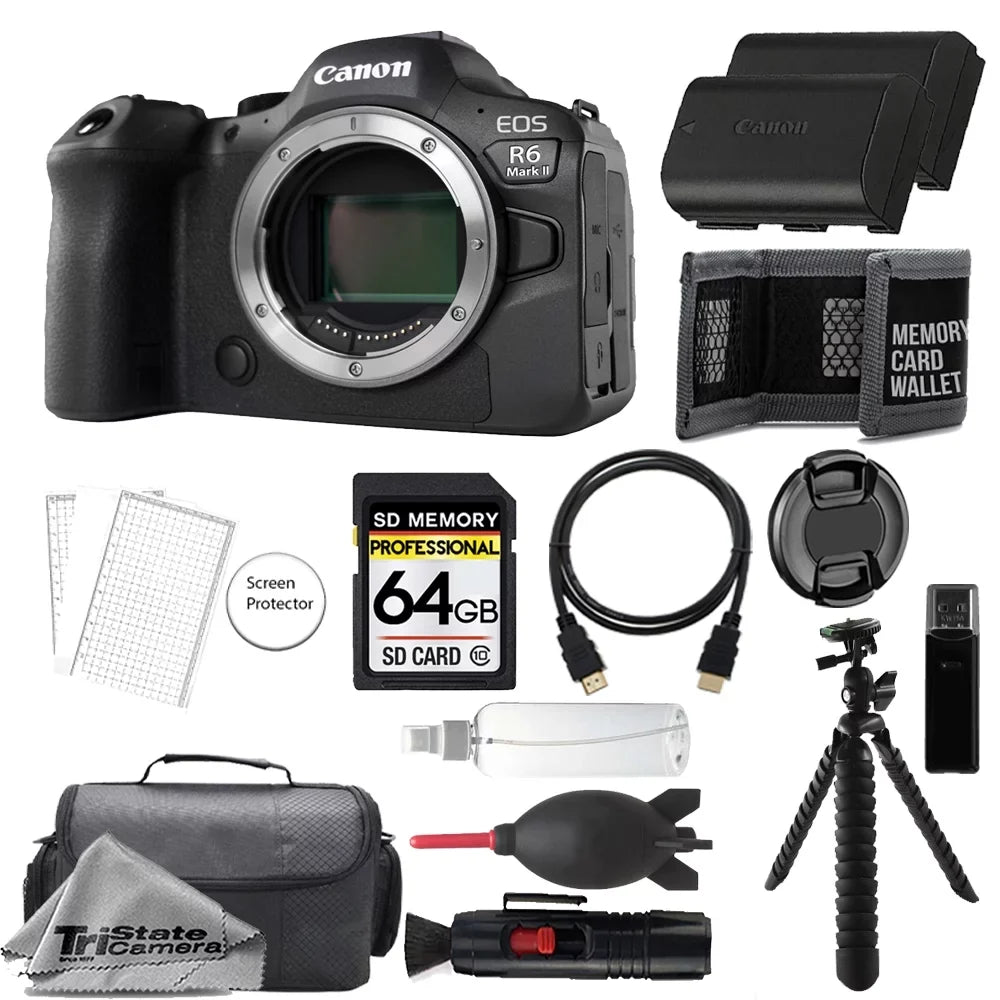 (Body) Battery- Canon II Mark Camera R6 + 64GB EOS 5666C002 Mirrorless + Extra Kit Accessory