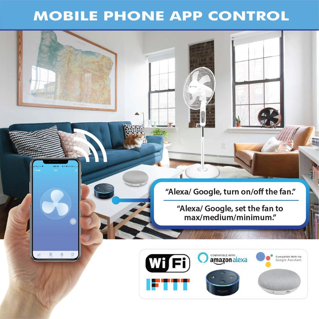 Technical Oscillating Standing Feature, Amazon Voice WIFI Compatibe Fan Pro Alexa/Google Home with with Enabled 16"