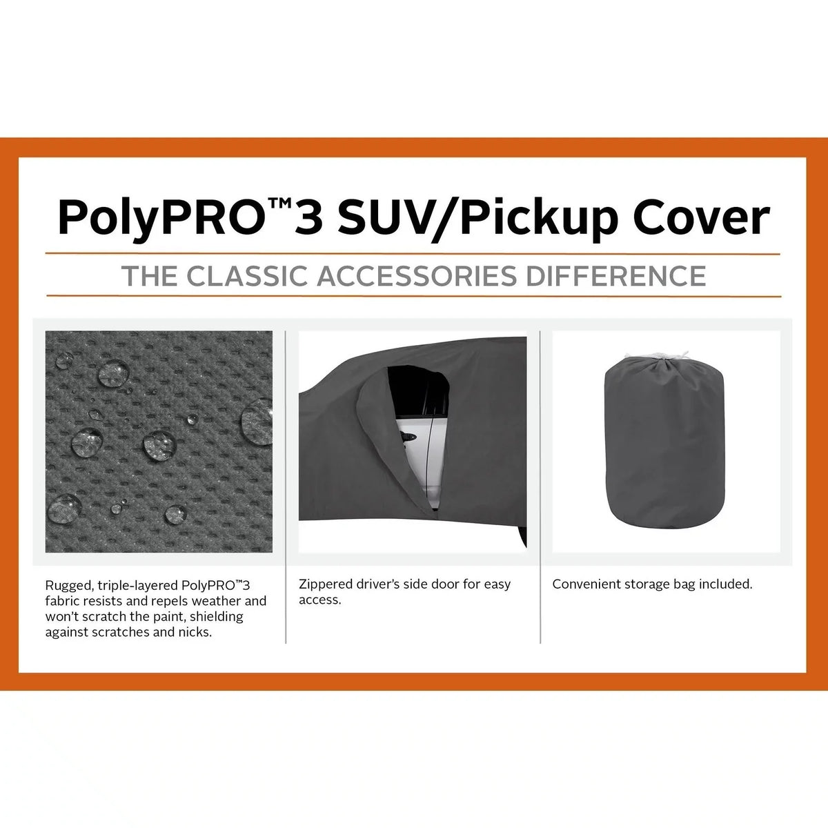 PolyPRO™ Cover, Cover Charcoal Up 3 SUV OverDrive to Truck Car or Accessories 187"L, Classic Heavy-Duty - Compact