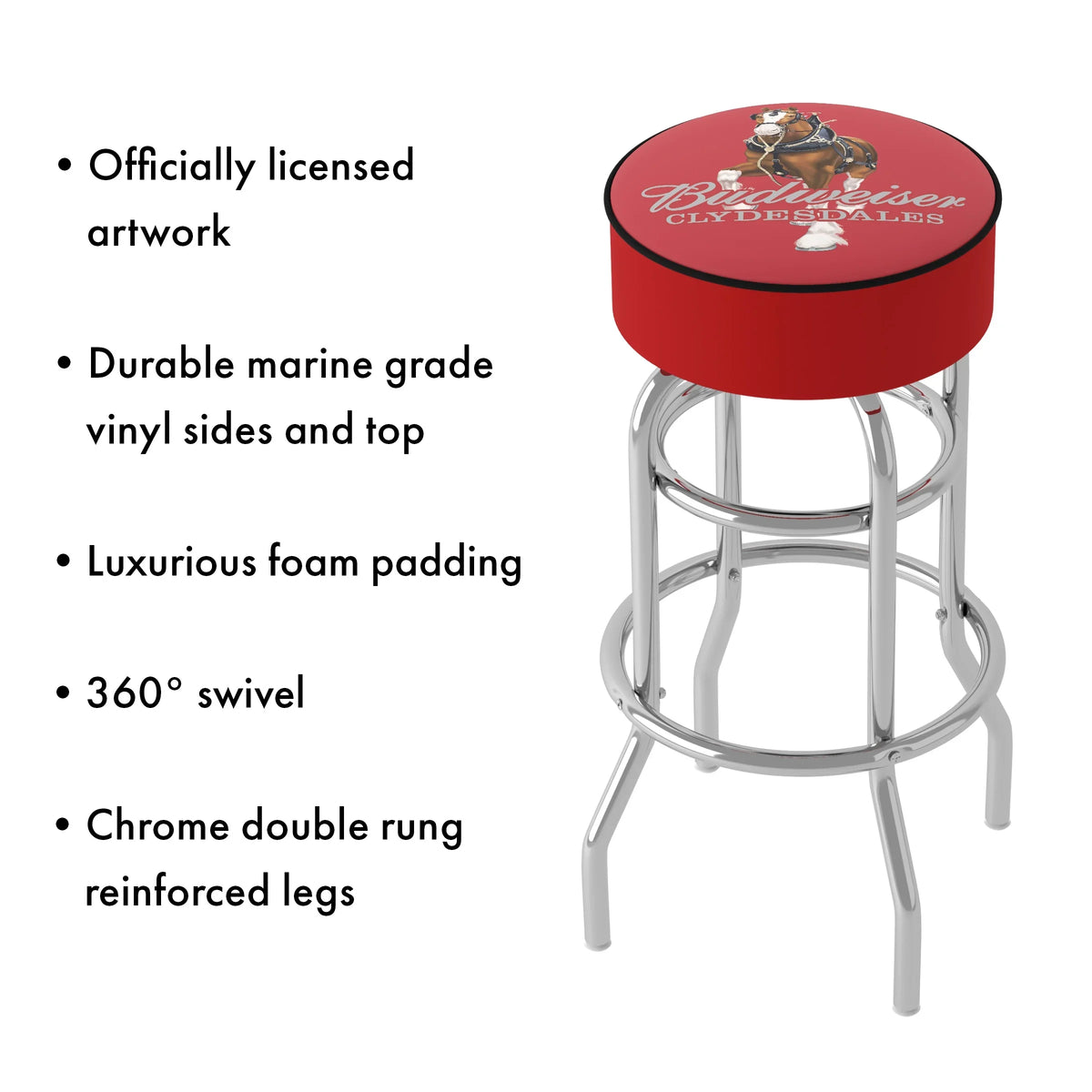 Clydesdale Gameroom Stool new with Seat Bar Red Budweiser Trademark Padded