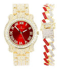Out Blood Bling-ed Link Gold w/Bling-ed Gold L0504RNB Bracelet ZZ - Luxury ZZ Out Mens Round Red Design Watch