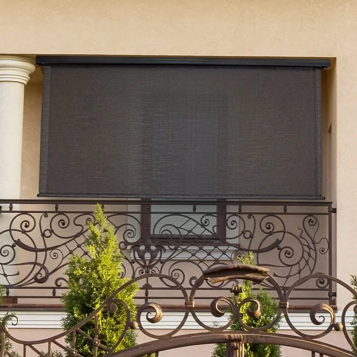 Keystone Brown) Outdoor Patio Wide Shade PVC Sun (Dark 10ft Fabrics Motorized