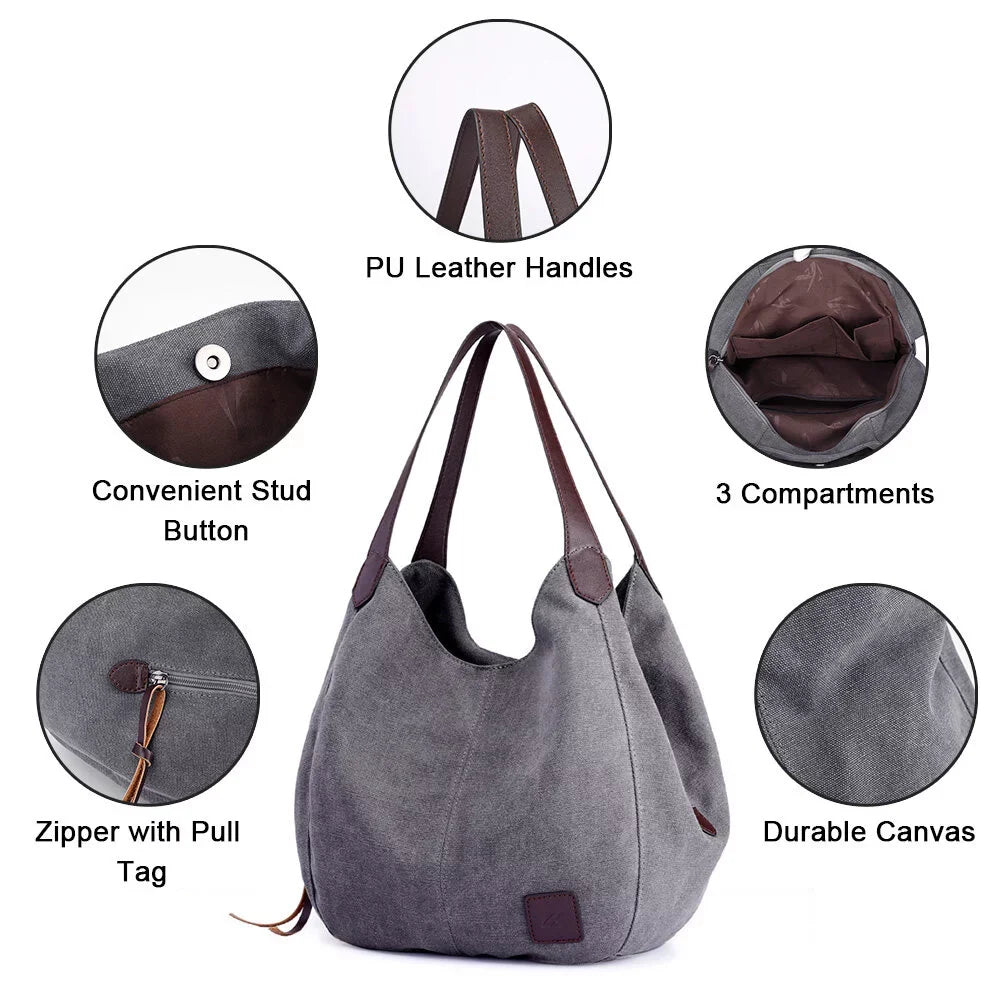 Totes Canvas MIXFEER Women Shoulder Hobo classic Bag Vintage Bags Handbag Multi-pockets