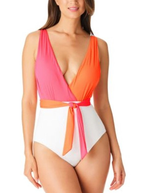 MULTI Swimsuit, WHITE US Sanctuary Colorblocked new Large One-Piece Tie-Front
