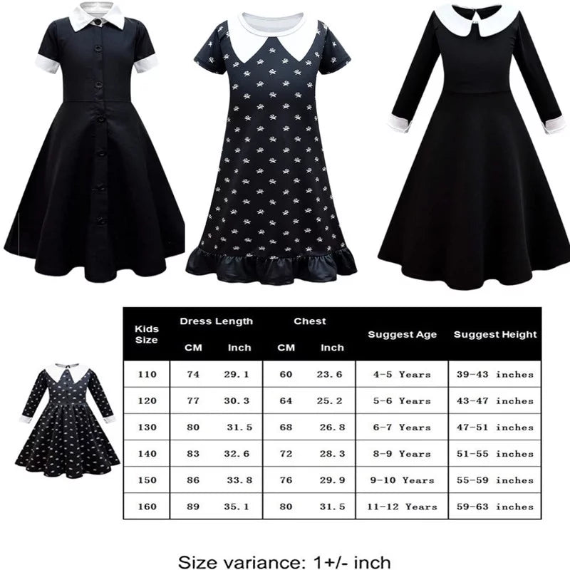 Series with Cosplay Clothes Long TV Hkiytime Wednesday Halloween Addams Wig 2022 Kids Outfit Sleeve Dress Girls Skirt Dress