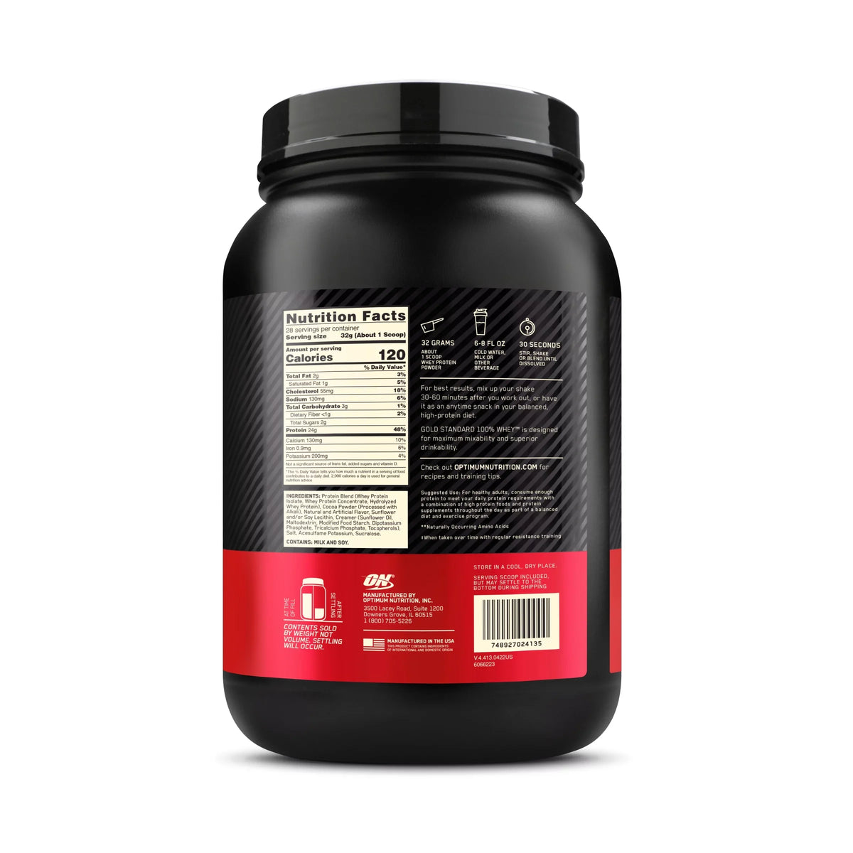 Gold Powder, Extreme Protein, 28 Servings Protein 24g Milk Chocolate, Optimum Whey 100% 2 Nutrition, lb, Standard
