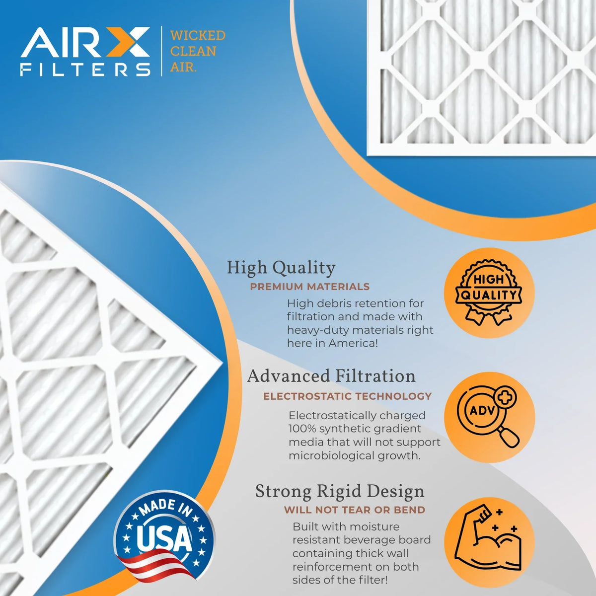 WICKED FPR 2200 Furnace MPR CLEAN USA Conditioner HVAC Air 1500 AIR. FILTERS Electrostatic 9 - classic Pack 13 Filter AC Made Premium Air by AIRX Comparable Filters & MERV 6 14x24x1 to Filter Pleated 14x24x1