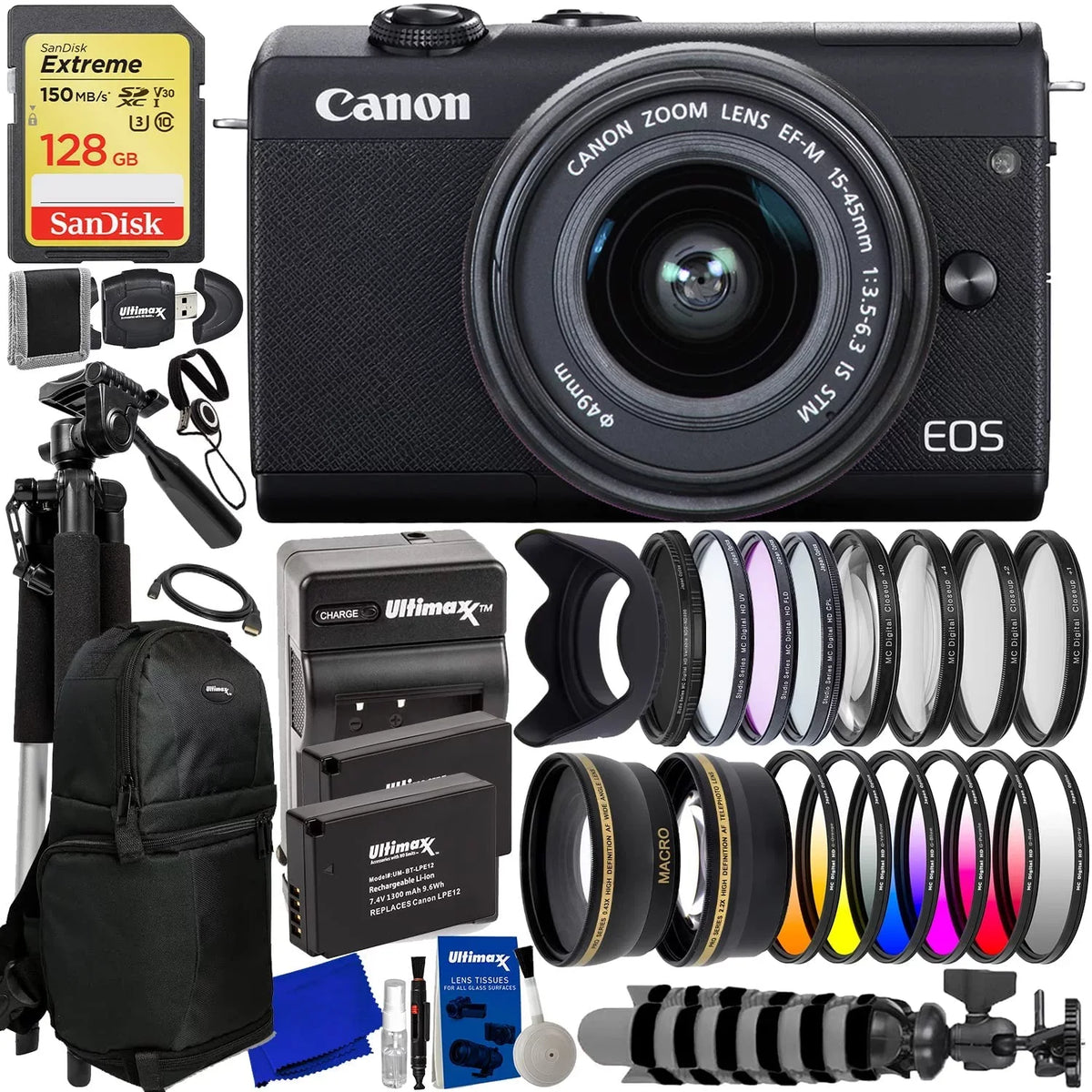 15-45mm - Accessory 20PC EOS Lens Bundle with Camera Digital (Black) new Canon M200