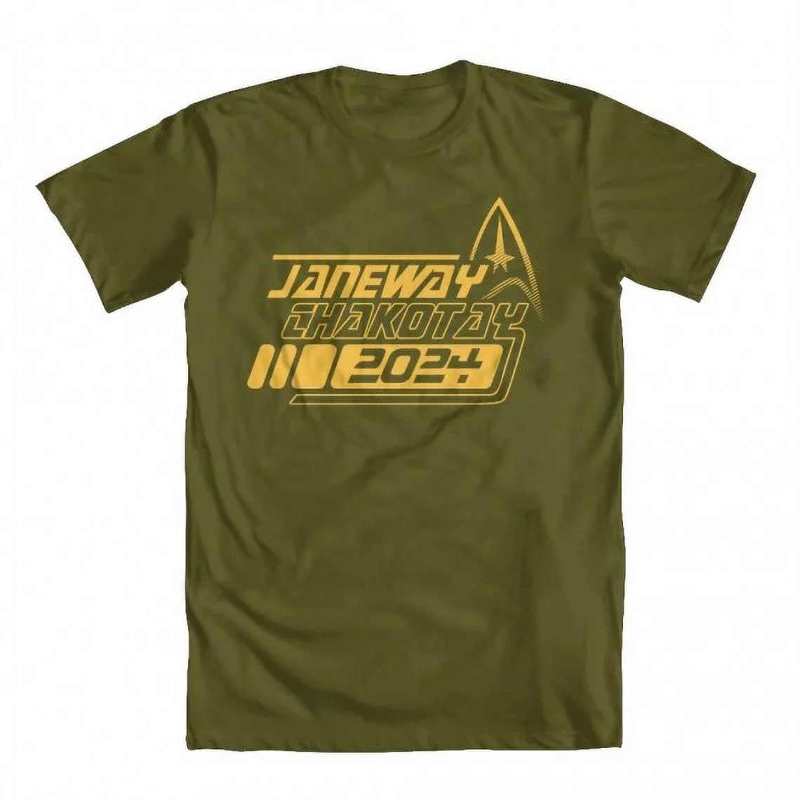 Star Men's Artwork Original Medium Military Green T-shirt Trek Janeway by Chakotay 2024 GEEK TEEZ Inspired