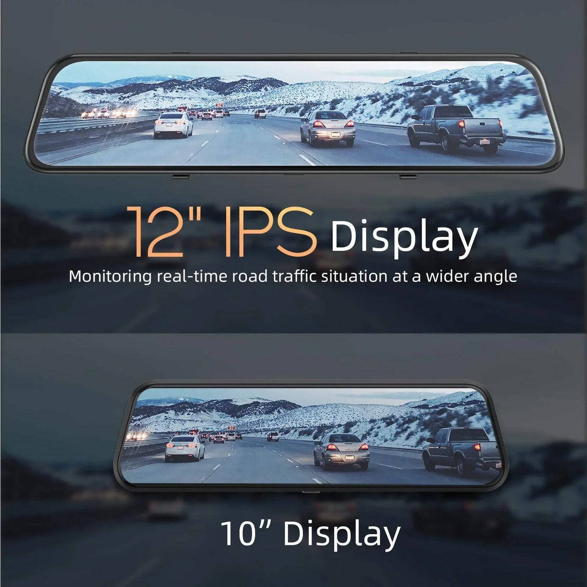 Mirror 4K Front classic 12" Parking Camera Rear Cam Control Dual Monitor Mirror Screen, - Dash Camera, Cars Touch Vantop W/Night IPS & View H612T Vision Dash Voice