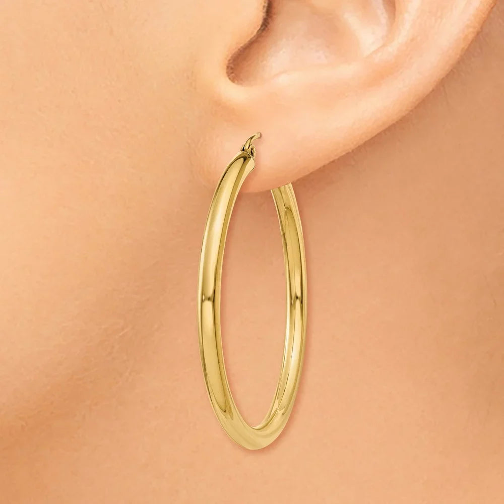 Women Tube and 3mm Men Hoop Lightweight 14kt Yellow Earrings; and Teens; for Gold Adults for Polished Real