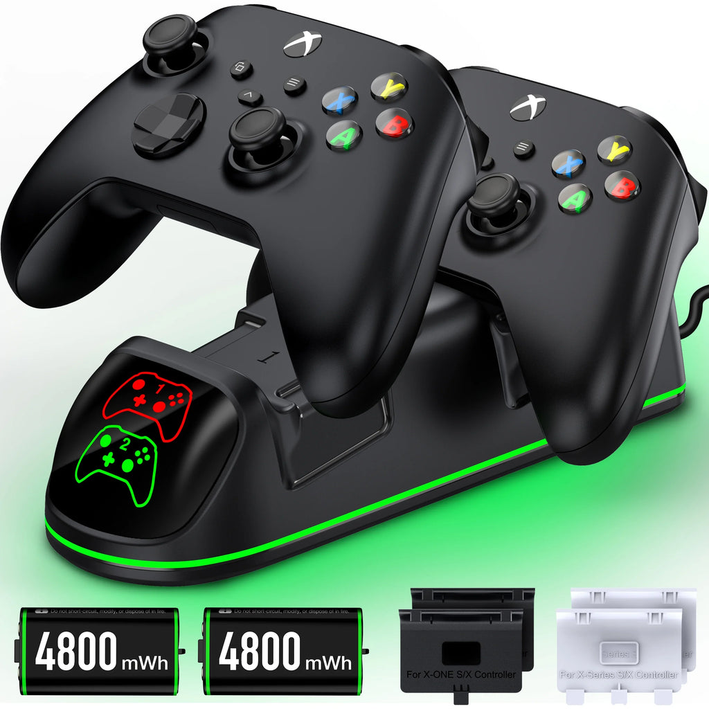 Charger Series with new Battery Xbox Controller Charging X|S/Xbox Packs, Xbox Controller one/Elite X for DinoFire Xbox Rechargeable Series Station 2x4800mWh