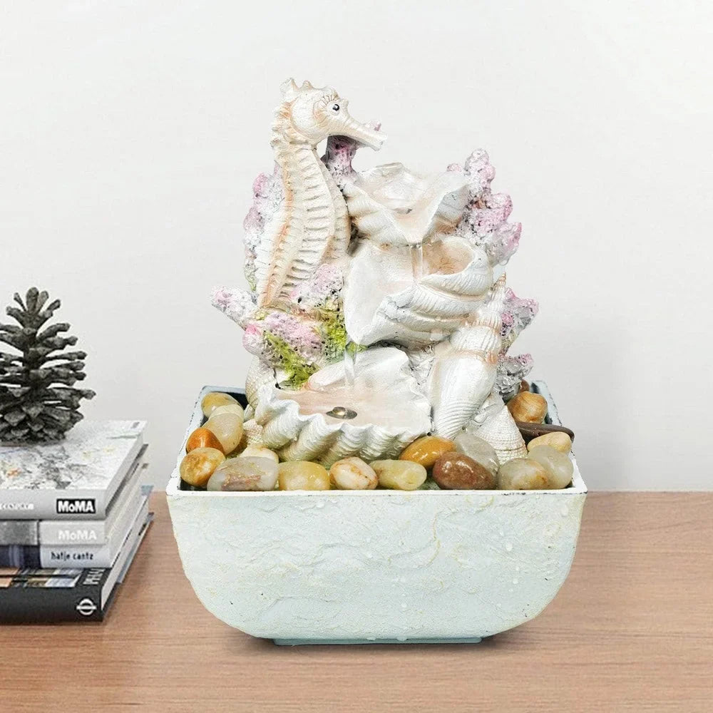 Ferrisland Seahorse classic Water With Tabletop 3-Tier LED Shell Lights And Fountain