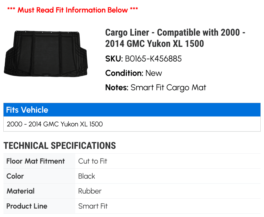 2000 2013 2003 2006 2010 - 2002 2011 XL 2009 2005 2004 GMC Compatible Cargo 2014 Yukon new with Liner 2001 - 1500 2012 2007 2008