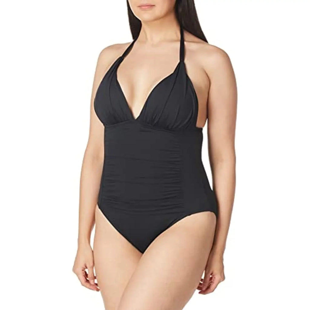 Blanca 4 Women's Halter Mio V-Neck La Piece Island Black, Goddess Swimsuit, classic One Standard