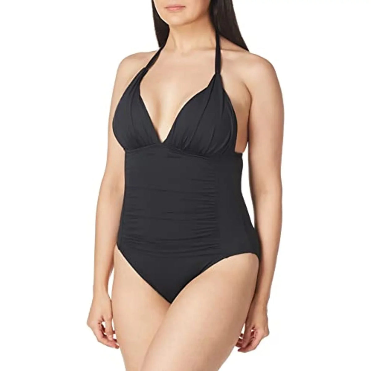 Blanca 4 Women's Halter Mio V-Neck La Piece Island Black, Goddess Swimsuit, classic One Standard
